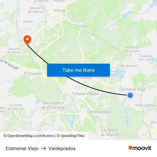 Colmenar Viejo to Valdeprados map
