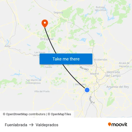 Fuenlabrada to Valdeprados map