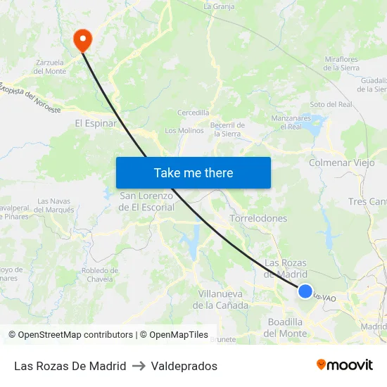 Las Rozas De Madrid to Valdeprados map