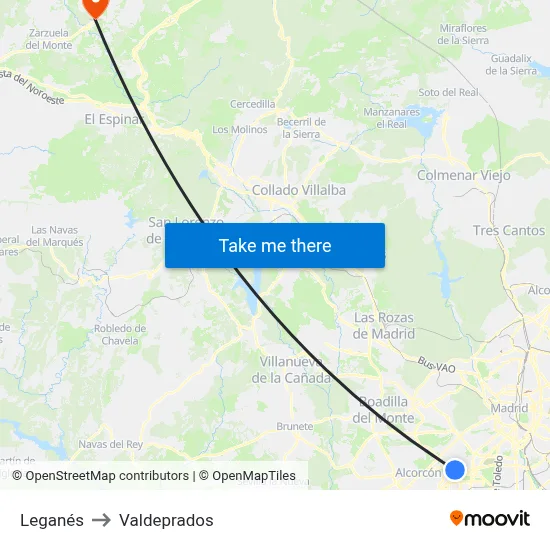 Leganés to Valdeprados map