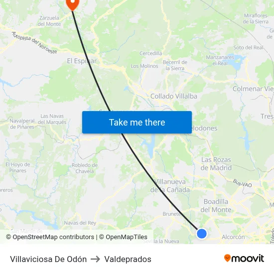Villaviciosa De Odón to Valdeprados map