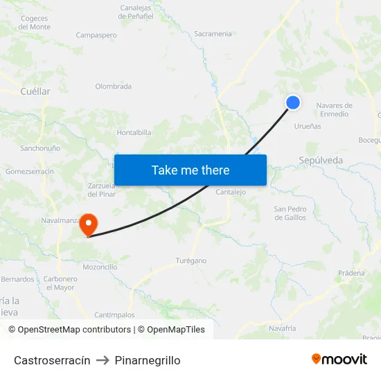 Castroserracín to Pinarnegrillo map