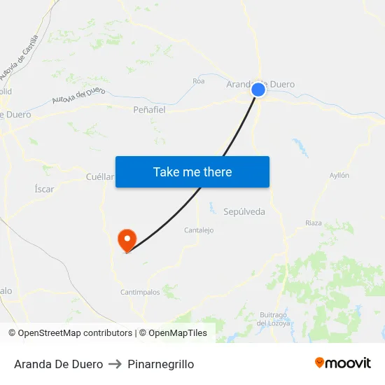 Aranda De Duero to Pinarnegrillo map