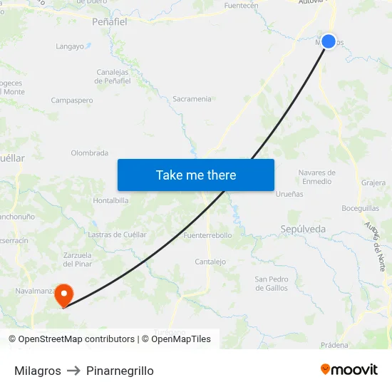 Milagros to Pinarnegrillo map