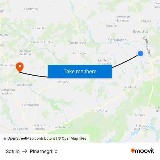 Sotillo to Pinarnegrillo map