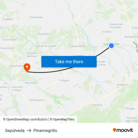 Sepúlveda to Pinarnegrillo map