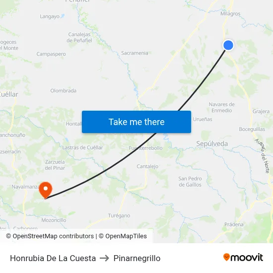 Honrubia De La Cuesta to Pinarnegrillo map
