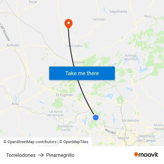 Torrelodones to Pinarnegrillo map