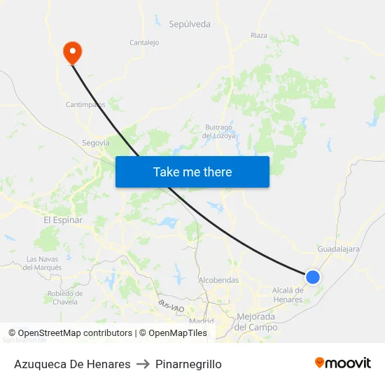 Azuqueca De Henares to Pinarnegrillo map