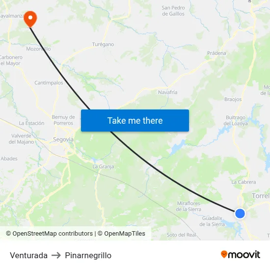 Venturada to Pinarnegrillo map