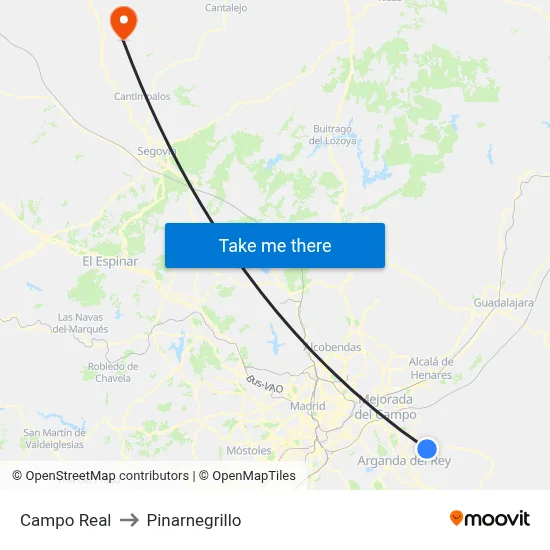 Campo Real to Pinarnegrillo map