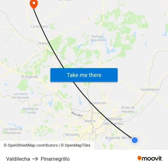 Valdilecha to Pinarnegrillo map