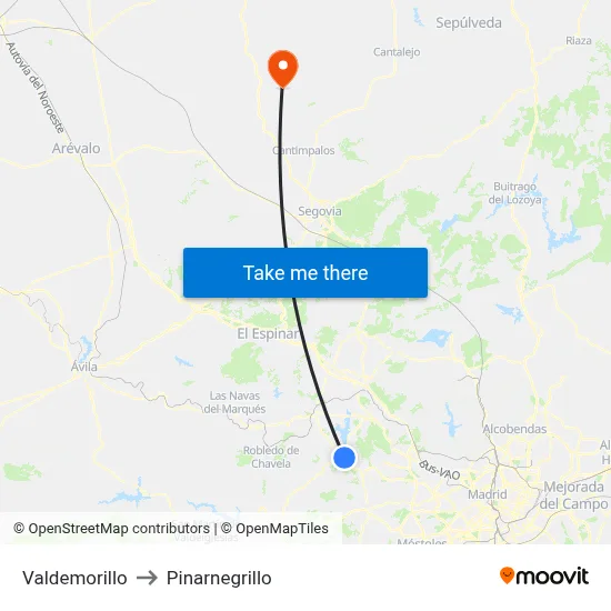 Valdemorillo to Pinarnegrillo map