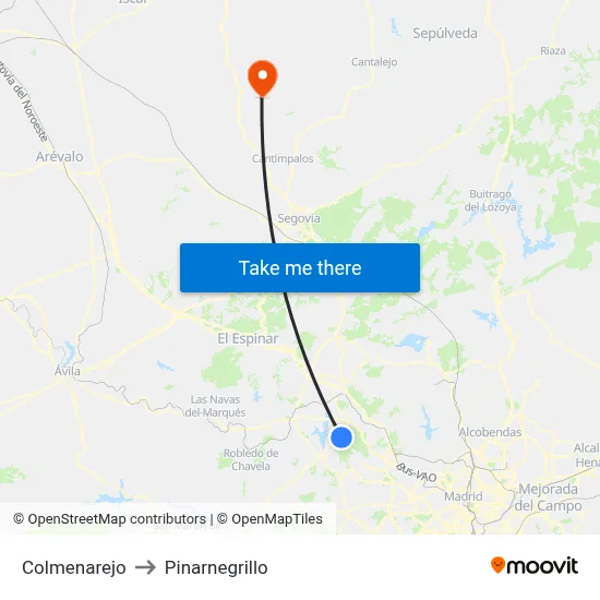 Colmenarejo to Pinarnegrillo map
