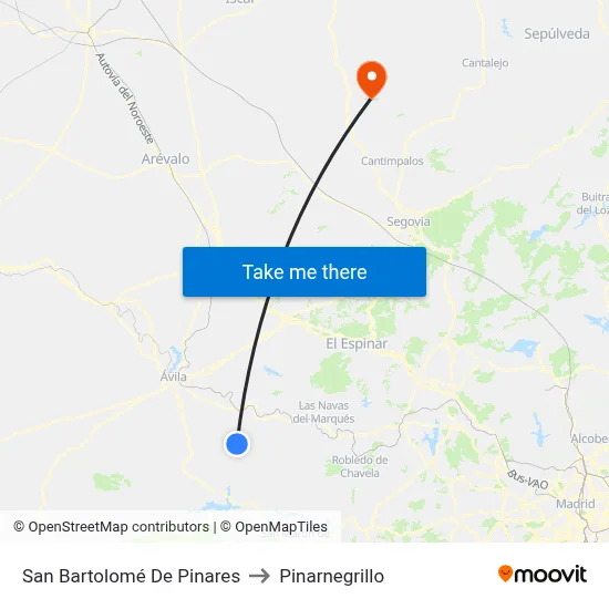 San Bartolomé De Pinares to Pinarnegrillo map