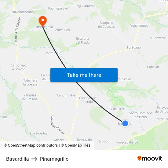 Basardilla to Pinarnegrillo map