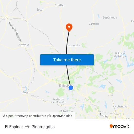 El Espinar to Pinarnegrillo map