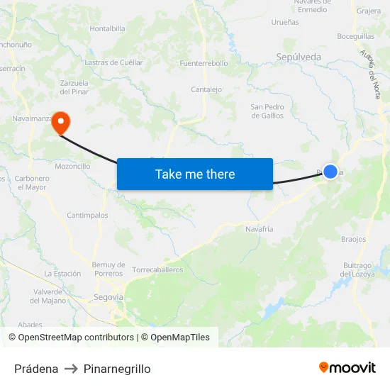 Prádena to Pinarnegrillo map
