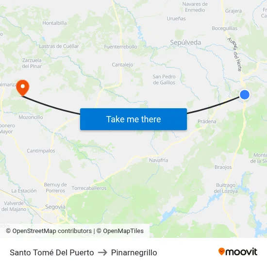Santo Tomé Del Puerto to Pinarnegrillo map