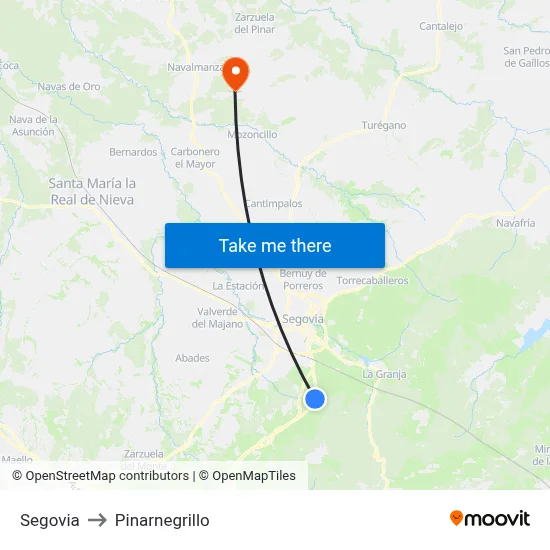 Segovia to Pinarnegrillo map