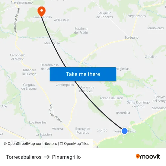 Torrecaballeros to Pinarnegrillo map