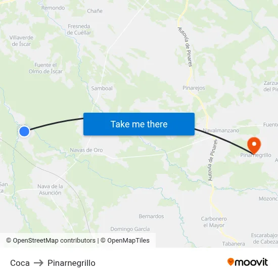 Coca to Pinarnegrillo map