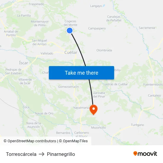 Torrescárcela to Pinarnegrillo map