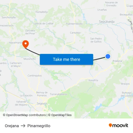 Orejana to Pinarnegrillo map