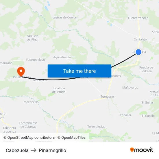 Cabezuela to Pinarnegrillo map
