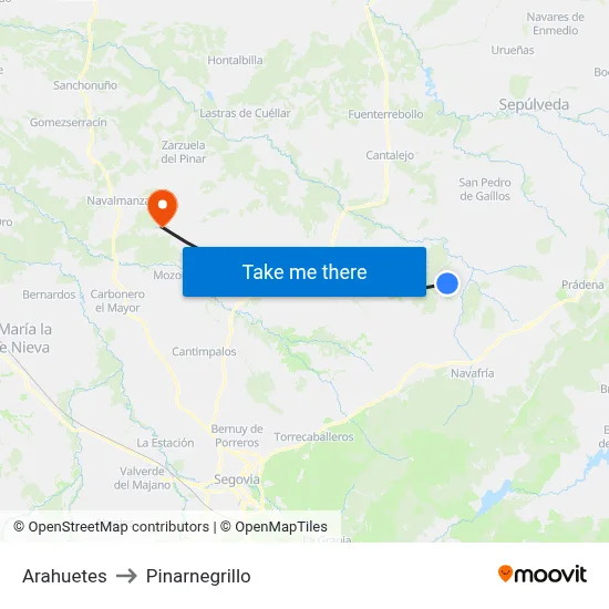 Arahuetes to Pinarnegrillo map