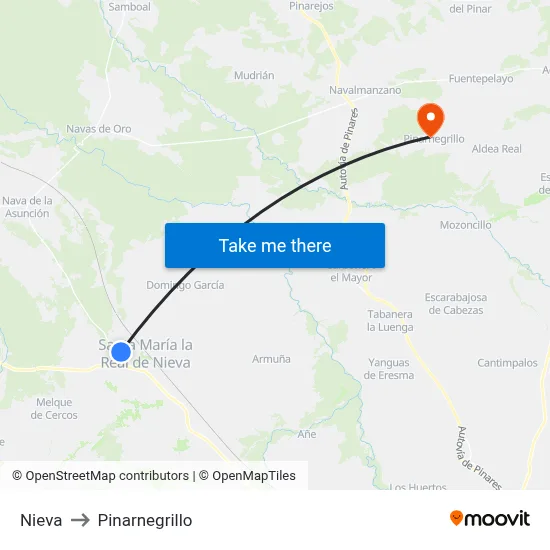 Nieva to Pinarnegrillo map