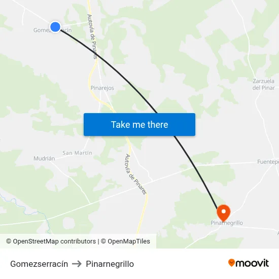 Gomezserracín to Pinarnegrillo map