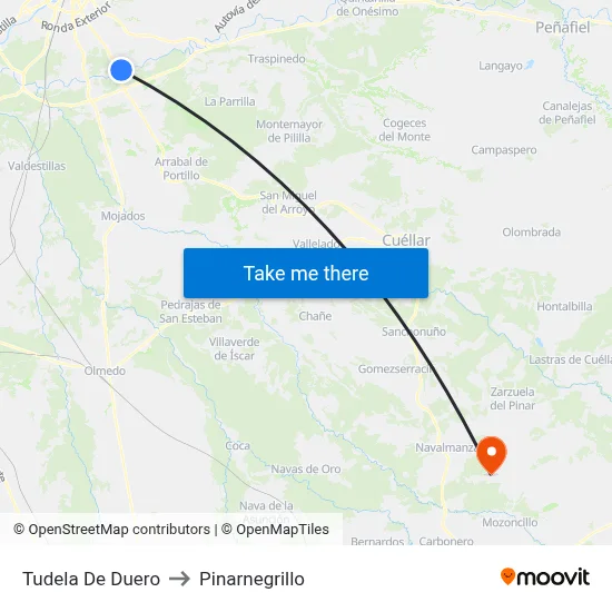 Tudela De Duero to Pinarnegrillo map