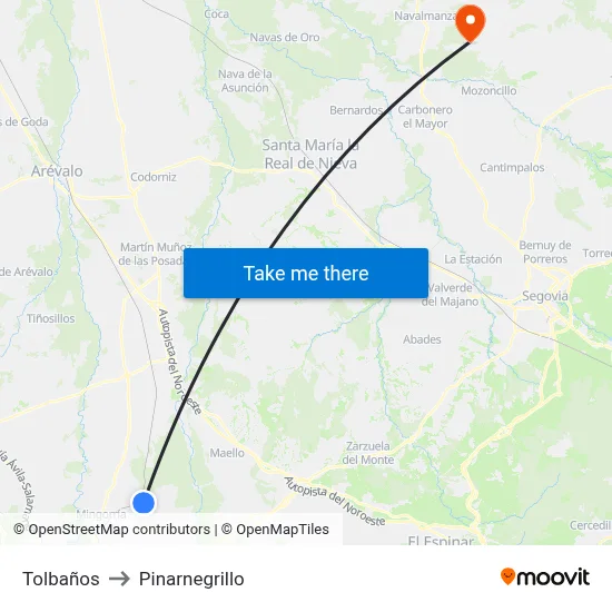 Tolbaños to Pinarnegrillo map