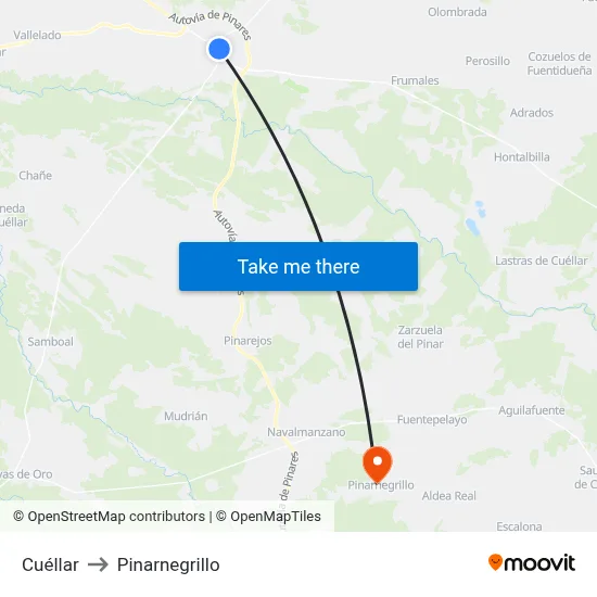 Cuéllar to Pinarnegrillo map