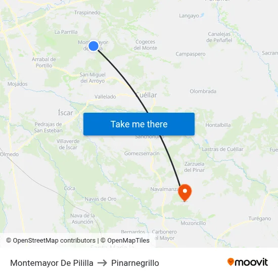 Montemayor De Pililla to Pinarnegrillo map