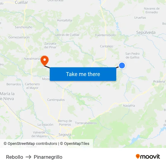 Rebollo to Pinarnegrillo map