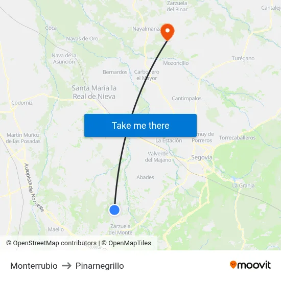 Monterrubio to Pinarnegrillo map
