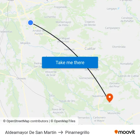 Aldeamayor De San Martín to Pinarnegrillo map