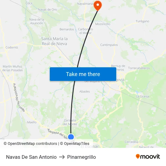 Navas De San Antonio to Pinarnegrillo map