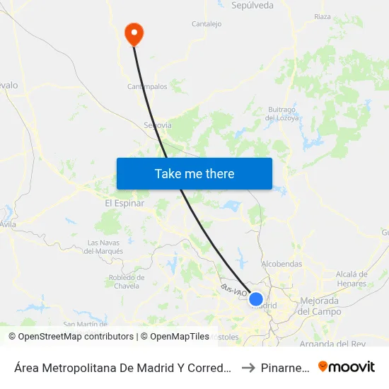 Área Metropolitana De Madrid Y Corredor Del Henares to Pinarnegrillo map