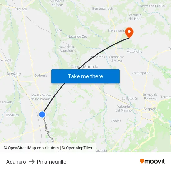 Adanero to Pinarnegrillo map