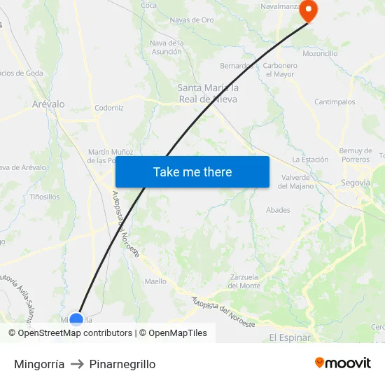 Mingorría to Pinarnegrillo map