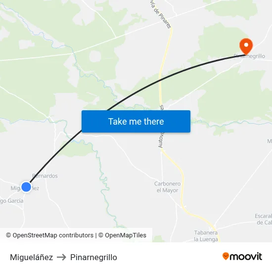 Migueláñez to Pinarnegrillo map