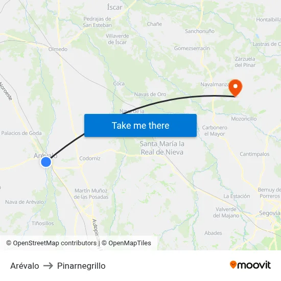 Arévalo to Pinarnegrillo map