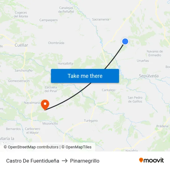 Castro De Fuentidueña to Pinarnegrillo map
