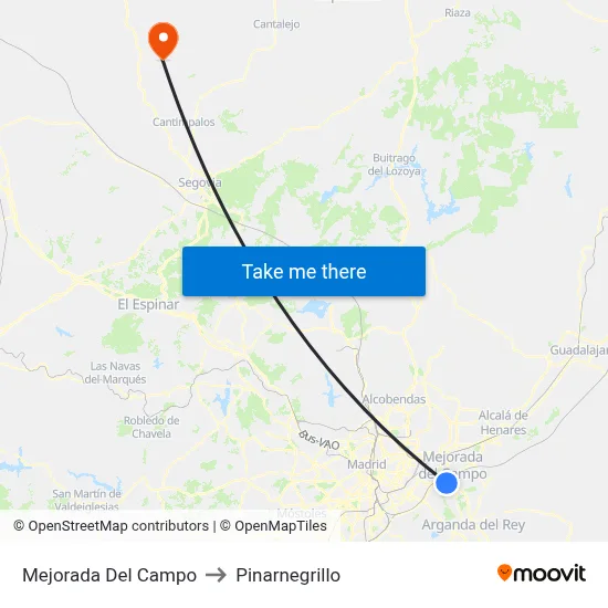 Mejorada Del Campo to Pinarnegrillo map