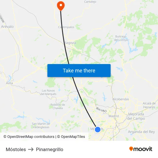 Móstoles to Pinarnegrillo map
