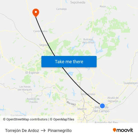 Torrejón De Ardoz to Pinarnegrillo map