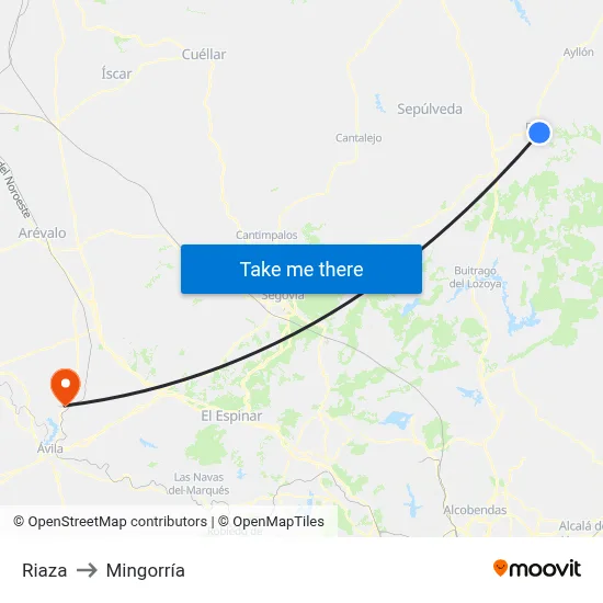 Riaza to Mingorría map
